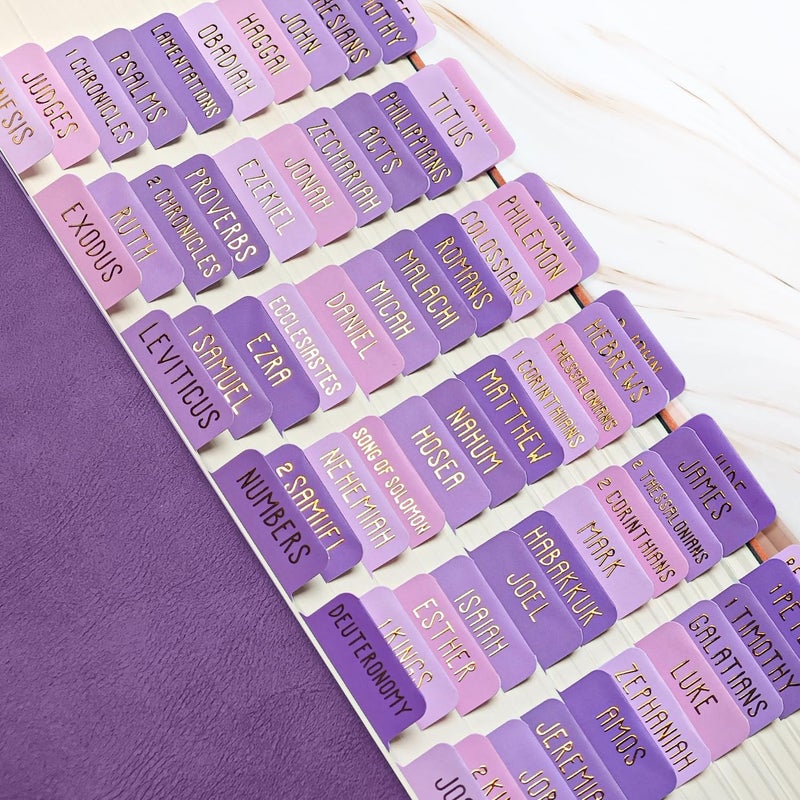 Uzriyl Laminated Bible Tabs, Bible Study Supplies, Large Print Bible Book Tabs for Women and Men, (Gold Foil Embossed Lettering) Bible Labels Index Tabs, Bible Accessories for Easy Navigation(Gentle Purple) - Image 1